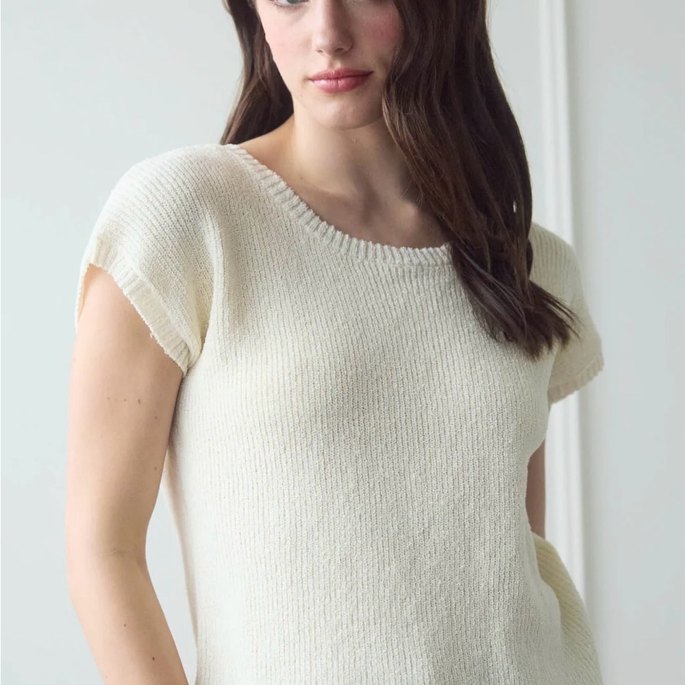 BACK SHEER TIE SHORT SLEEVE KNIT SWEATER - Picture 3 of 5
